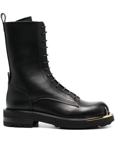 Roberto Cavalli Tiger Tooth Combat Leather Boots - Black