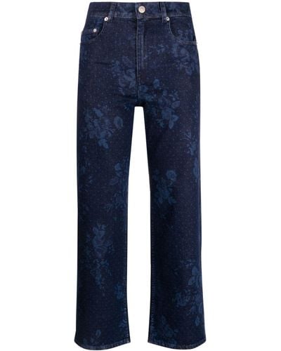 Erdem Jeans crop a fiori jacquard - Blu