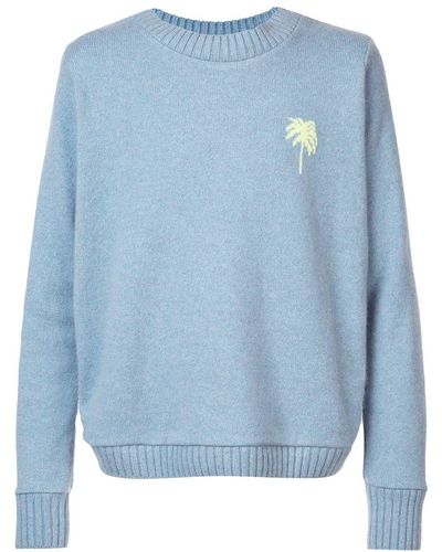 The Elder Statesman Cashmere Palm Tree Sweater - Blue