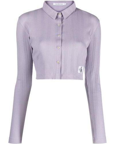 Calvin Klein Cropped Ribbed Jersey Cardigan - Purple