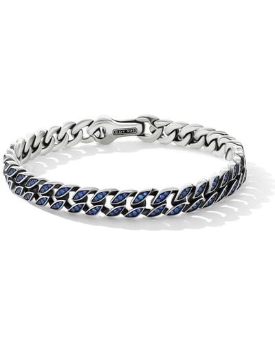 David Yurman Sterling Silver 8mm Sapphire Curb Chain Bracelet - Metallic