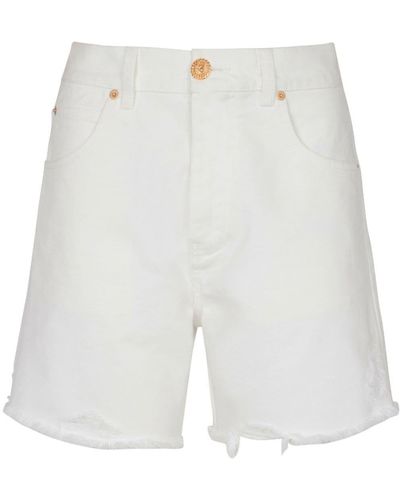 Balmain Frayed Denim Mini Shorts - White