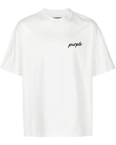 Purple Brand Logo-embroidered Cotton T-shirt - White