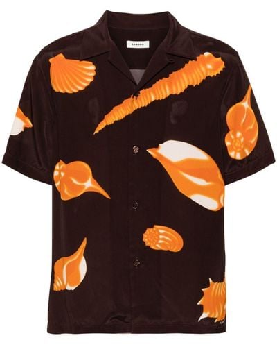Sandro Graphic-print Notched-collar Shirt - Orange