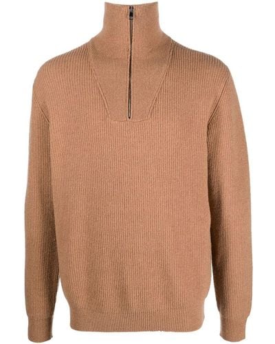 Roberto Collina Half Zip Ribbed Sweater - Brown