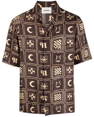 Nanushka Graphic-print Silk Shirt - Brown