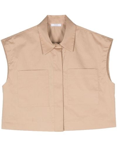 Peserico Sleeveless Cotton Cropped Shirt - Natural