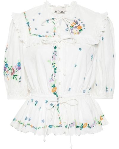 ALÉMAIS Willa Floral-embroidery Blouse - White