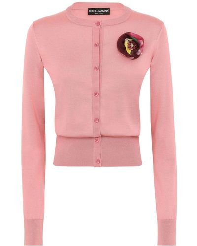 Dolce & Gabbana Floral-appliqué Silk Cardigan - Pink