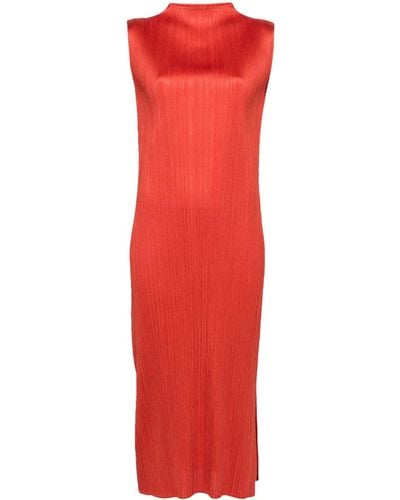 Pleats Please Issey Miyake Pleated Tube Long Dress - Red