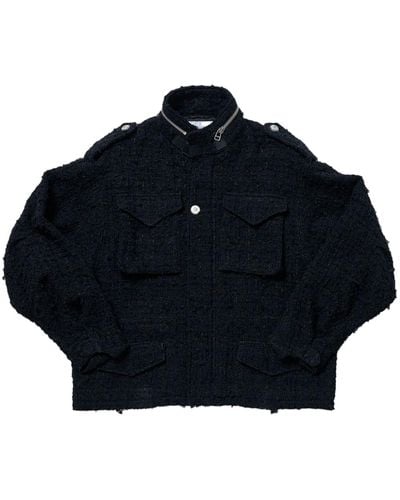 Doublet Raw-cut Tweed Military Jacket - Blue