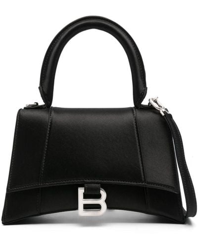 Balenciaga Small Hourglass Satin Tote Bag - Black