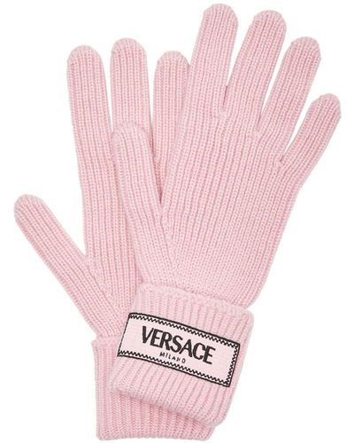 Versace Logo-appliqué Wool Gloves - Pink