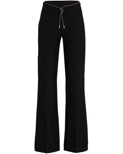 HUGO Crystal-embellished Front-slit Suit Pants - Black