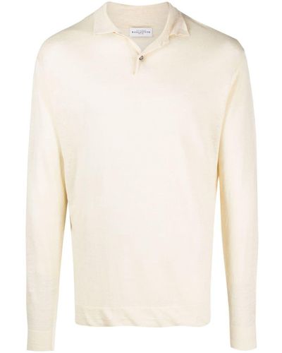 Ballantyne Long-sleeve Linen Polo Shirt - White