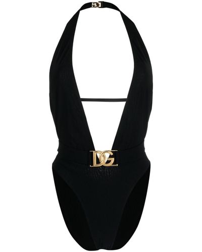 Dolce & Gabbana Badeanzug mit Logo-Schild - Schwarz