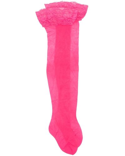 Versace Floral-lace Thigh-high Stockings - Pink