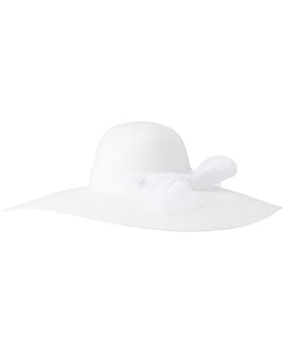 Maison Michel Large-brim Faux-leather Hat W/ Bow Band - White