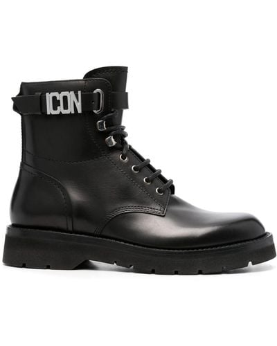 DSquared² Leren Combat Boots - Zwart