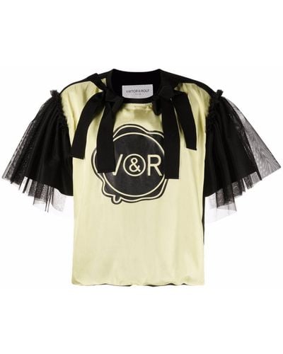 Viktor & Rolf Camiseta con volantes y logo estampado - Amarillo