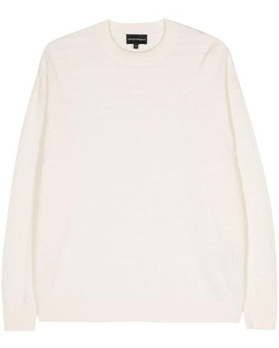 Emporio Armani Logo-jacquard Cotton Sweater - White