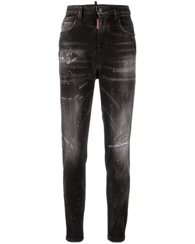 DSquared² Paint-splatter High-rise Skinny Jeans - Black