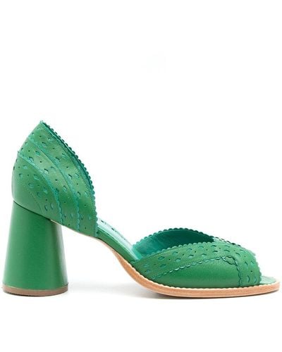 Sarah Chofakian Secret Garden Leather Court Shoes - Green