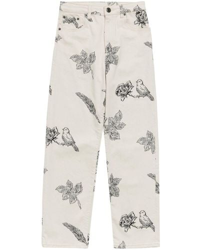 Bimba Y Lola Floral-print Mid-rise Wide-leg Jeans - White