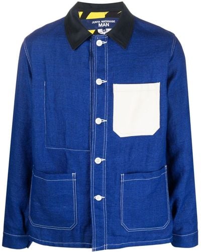 Junya Watanabe X Off White Linen-blend Shirt Jacket - Blue