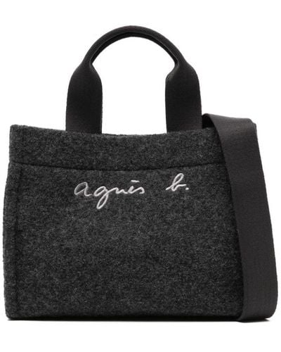 agnès b. Logo-embroidered Wool Tote Bag - Black