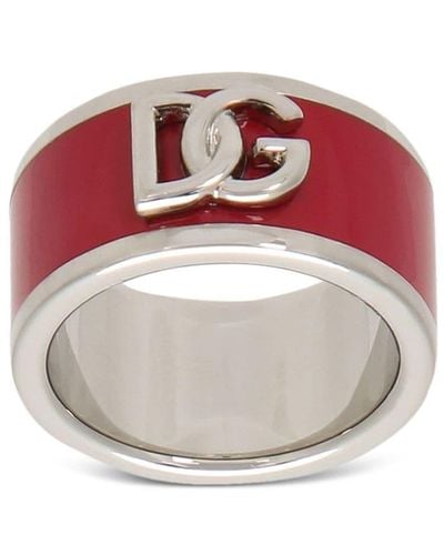Dolce & Gabbana Ring Aus Emaille Mit Dg-Logo - Pink