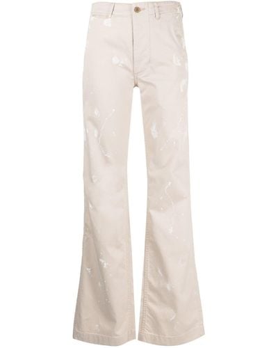R13 Paint-splatter Flared Trousers - Natural
