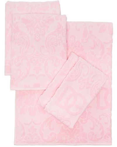 Dolce & Gabbana Set di asciugamani con logo jacquard - Rosa