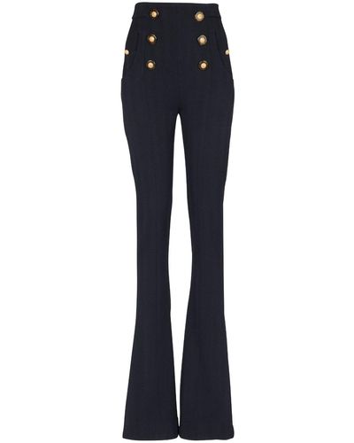 Balmain Pantalon en laine à coupe évasée - Bleu