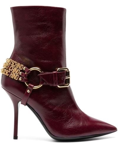 Moschino 100mm Logo-lettering Leather Boots - Purple