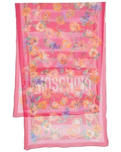 Moschino Seidenschal mit Blumen-Print - Pink