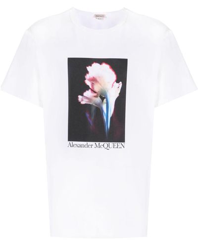 Alexander McQueen T-shirt Solard a fiori - Bianco