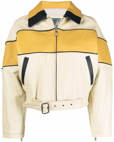 DIESEL Colour-block Leather Jacket - Yellow