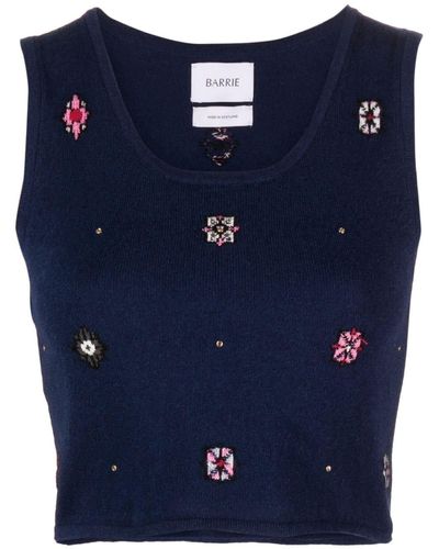 Barrie Floral-motif Cropped Knitted Top - Blue