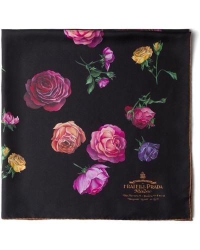 Prada Floral-print Silk Scarf - Black