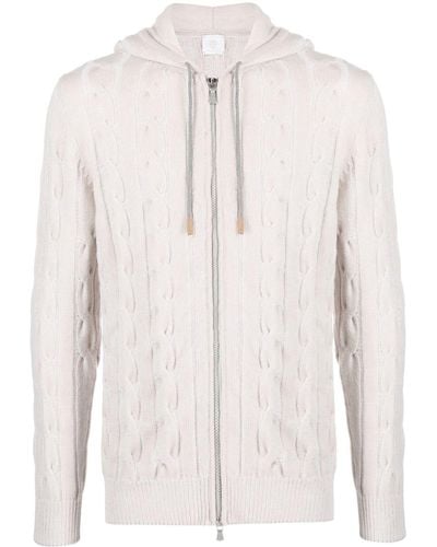 Eleventy Cable-knit Cashmere Hooded Jacket - White