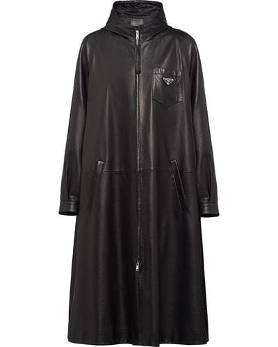 Prada Leather Oversized Trench Coat - Black
