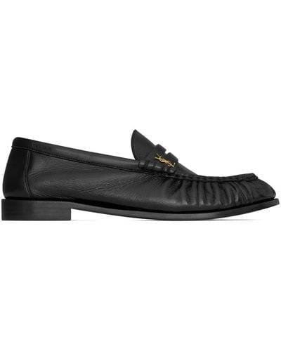 Saint Laurent Mocassini loafer in pelle stropicciata lucida - Nero