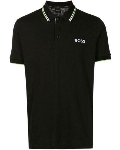 BOSS Polo en coton mélangé avec logos contrastants - Noir