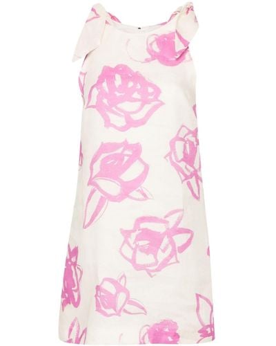 MSGM Rose-print Mini Dress - Pink