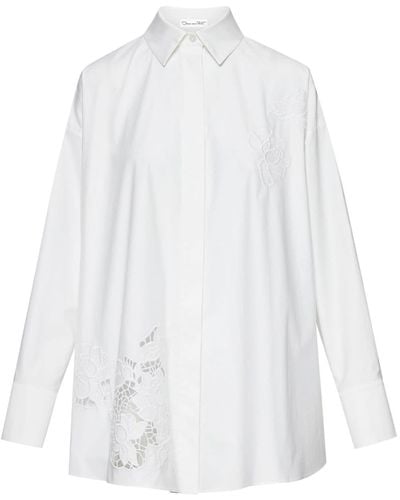 Oscar de la Renta Gardenia Threadwork Cotton Shirt - White