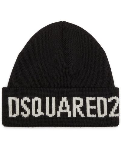 DSquared² Intarsia-logo Wool Beanie - Black