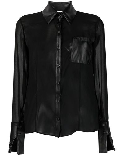 Patrizia Pepe Semi-sheer Panelled Crepe Shirt - Black