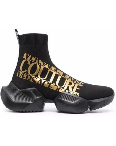 Versace Zapatillas tipo calcetín con logo - Negro