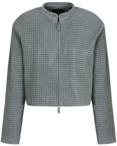 Emporio Armani Leren Jack Met Geometrische Vlakken - Grijs